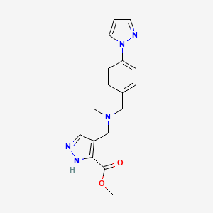 molecular formula C17H19N5O2 B5442458 methyl 4-({methyl[4-(1H-pyrazol-1-yl)benzyl]amino}methyl)-1H-pyrazole-3-carboxylate 