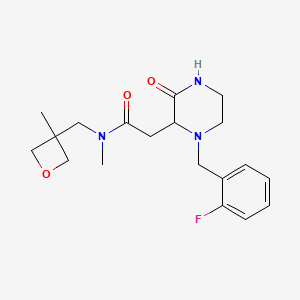 molecular formula C19H26FN3O3 B5442545 2-[1-(2-fluorobenzyl)-3-oxo-2-piperazinyl]-N-methyl-N-[(3-methyl-3-oxetanyl)methyl]acetamide 