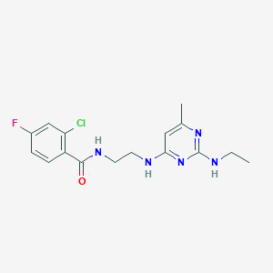 molecular formula C16H19ClFN5O B5442668 2-chloro-N-(2-{[2-(ethylamino)-6-methyl-4-pyrimidinyl]amino}ethyl)-4-fluorobenzamide 