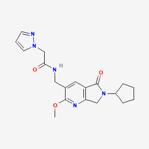 molecular formula C19H23N5O3 B5442729 N-[(6-cyclopentyl-2-methoxy-5-oxo-6,7-dihydro-5H-pyrrolo[3,4-b]pyridin-3-yl)methyl]-2-(1H-pyrazol-1-yl)acetamide 