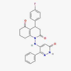 4-(4-FLUOROPHENYL)-1-[(6-OXO-3-PHENYL-1,6-DIHYDRO-4-PYRIDAZINYL)AMINO]-4,6,7,8-TETRAHYDRO-2,5(1H,3H)-QUINOLINEDIONE