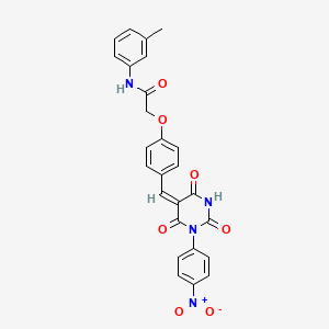 N-(3-methylphenyl)-2-[4-[(E)-[1-(4-nitrophenyl)-2,4,6-trioxo-1,3-diazinan-5-ylidene]methyl]phenoxy]acetamide