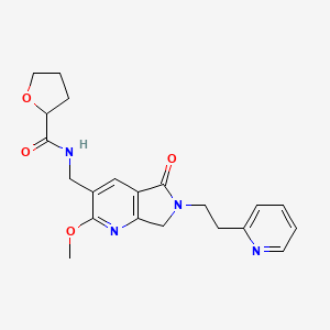 molecular formula C21H24N4O4 B5443257 N-{[2-methoxy-5-oxo-6-(2-pyridin-2-ylethyl)-6,7-dihydro-5H-pyrrolo[3,4-b]pyridin-3-yl]methyl}tetrahydrofuran-2-carboxamide 