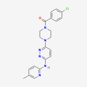 molecular formula C21H21ClN6O B5443274 (4-Chlorophenyl)(4-(6-((5-methylpyridin-2-yl)amino)pyridazin-3-yl)piperazin-1-yl)methanone 