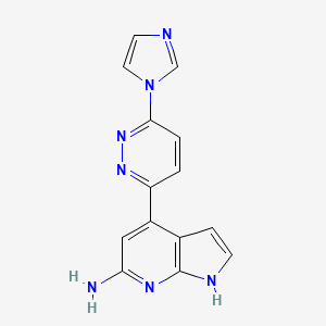 molecular formula C14H11N7 B5443536 4-[6-(1H-imidazol-1-yl)pyridazin-3-yl]-1H-pyrrolo[2,3-b]pyridin-6-amine 