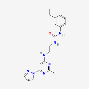 molecular formula C19H23N7O B5443616 N-(3-ethylphenyl)-N'-(2-{[2-methyl-6-(1H-pyrazol-1-yl)-4-pyrimidinyl]amino}ethyl)urea 