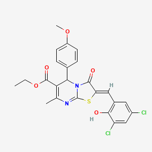 Ethyl (2Z)-2-[(3,5-dichloro-2-hydroxyphenyl)methylidene]-5-(4-methoxyphenyl)-7-methyl-3-oxo-2H,3H,5H-[1,3]thiazolo[3,2-A]pyrimidine-6-carboxylate