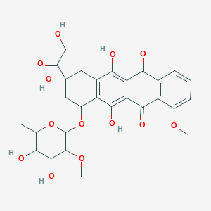 molecular formula C28H30O13 B054448 (8S-cis)-10-((6-Deoxy-2-O-methyl-alpha-L-talopyranosyl)oxy)-7,8,9,10-tetrahydro-6,8,11-trihydroxy-8-(hydroxyacetyl)-1-methoxy-5,12-naphthacenedione CAS No. 124209-63-8