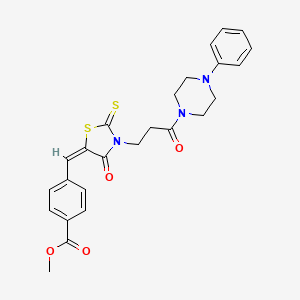 molecular formula C25H25N3O4S2 B5447001 methyl 4-({4-oxo-3-[3-oxo-3-(4-phenyl-1-piperazinyl)propyl]-2-thioxo-1,3-thiazolidin-5-ylidene}methyl)benzoate 