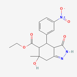 molecular formula C17H19N3O6 B5447209 ethyl 6-hydroxy-6-methyl-4-(3-nitrophenyl)-3-oxo-3,3a,4,5,6,7-hexahydro-2H-indazole-5-carboxylate 