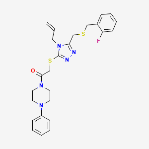 2-[[5-[(2-Fluorophenyl)methylsulfanylmethyl]-4-prop-2-enyl-1,2,4-triazol-3-yl]sulfanyl]-1-(4-phenylpiperazin-1-yl)ethanone