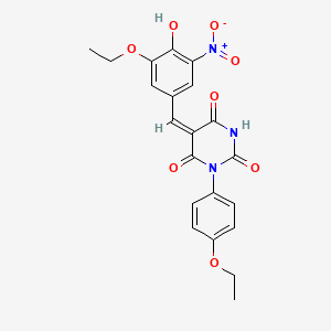 (5E)-5-[(3-ethoxy-4-hydroxy-5-nitrophenyl)methylidene]-1-(4-ethoxyphenyl)-1,3-diazinane-2,4,6-trione