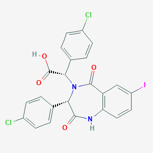 molecular formula C23H15Cl2IN2O4 B544806 (4-Chlorophenyl)[3-(4-chlorophenyl)-7-iodo-2,5-dioxo-1,2,3,5-tetrahydro-4H-1,4-benzodiazepin-4-YL]acetic acid 