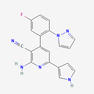 2-amino-4-[5-fluoro-2-(1H-pyrazol-1-yl)phenyl]-6-(1H-pyrrol-3-yl)nicotinonitrile