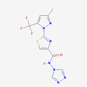 molecular formula C11H8F3N7OS B5449113 2-[3-methyl-5-(trifluoromethyl)-1H-pyrazol-1-yl]-N-4H-1,2,4-triazol-4-yl-1,3-thiazole-4-carboxamide 