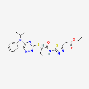 ETHYL 2-[5-(2-{[5-(PROPAN-2-YL)-5H-[1,2,4]TRIAZINO[5,6-B]INDOL-3-YL]SULFANYL}BUTANAMIDO)-1,3,4-THIADIAZOL-2-YL]ACETATE