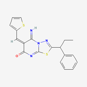 (6E)-5-imino-2-(1-phenylpropyl)-6-(thiophen-2-ylmethylidene)-[1,3,4]thiadiazolo[3,2-a]pyrimidin-7-one