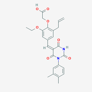 molecular formula C26H26N2O7 B5450874 2-[4-[(E)-[1-(3,4-dimethylphenyl)-2,4,6-trioxo-1,3-diazinan-5-ylidene]methyl]-2-ethoxy-6-prop-2-enylphenoxy]acetic acid 