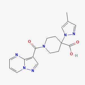 molecular formula C17H18N6O3 B5450972 4-(4-methyl-1H-pyrazol-1-yl)-1-(pyrazolo[1,5-a]pyrimidin-3-ylcarbonyl)piperidine-4-carboxylic acid 