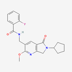 N-[(6-cyclopentyl-2-methoxy-5-oxo-6,7-dihydro-5H-pyrrolo[3,4-b]pyridin-3-yl)methyl]-2-fluorobenzamide