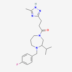 molecular formula C21H30FN5O B5451321 1-(4-fluorobenzyl)-2-isopropyl-4-[3-(5-methyl-1H-1,2,4-triazol-3-yl)propanoyl]-1,4-diazepane 