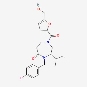 molecular formula C21H25FN2O4 B5451375 4-(4-fluorobenzyl)-1-[5-(hydroxymethyl)-2-furoyl]-3-isopropyl-1,4-diazepan-5-one 