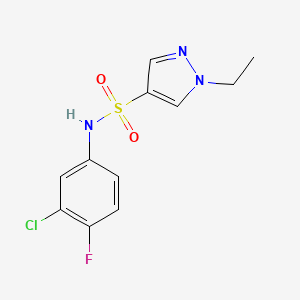 molecular formula C11H11ClFN3O2S B5451539 N-(3-chloro-4-fluorophenyl)-1-ethyl-1H-pyrazole-4-sulfonamide 