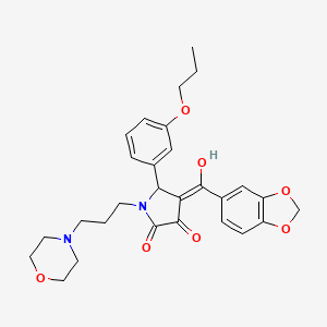 molecular formula C28H32N2O7 B5451559 (4E)-4-[1,3-benzodioxol-5-yl(hydroxy)methylidene]-1-(3-morpholin-4-ylpropyl)-5-(3-propoxyphenyl)pyrrolidine-2,3-dione 