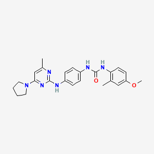 molecular formula C24H28N6O2 B5451662 N-(4-methoxy-2-methylphenyl)-N'-(4-{[4-methyl-6-(1-pyrrolidinyl)-2-pyrimidinyl]amino}phenyl)urea 