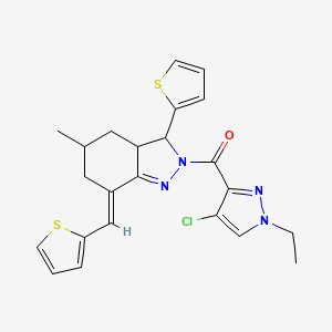 molecular formula C23H23ClN4OS2 B5451697 (4-CHLORO-1-ETHYL-1H-PYRAZOL-3-YL){5-METHYL-3-(2-THIENYL)-7-[(E)-1-(2-THIENYL)METHYLIDENE]-3,3A,4,5,6,7-HEXAHYDRO-2H-INDAZOL-2-YL}METHANONE 