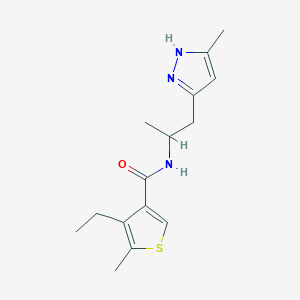 molecular formula C15H21N3OS B5451730 4-ethyl-5-methyl-N-[1-methyl-2-(3-methyl-1H-pyrazol-5-yl)ethyl]thiophene-3-carboxamide 