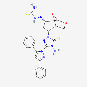 molecular formula C24H23N9O2S2 B5452115 2-[4-amino-3-(3,5-diphenyl-1H-pyrazol-1-yl)-5-thioxo-4,5-dihydro-1H-1,2,4-triazol-1-yl]-6,8-dioxabicyclo[3.2.1]octan-4-one thiosemicarbazone 