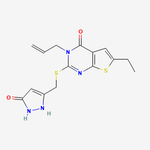 6-Ethyl-2-[(5-oxo-1,2-dihydropyrazol-3-yl)methylsulfanyl]-3-prop-2-enylthieno[2,3-d]pyrimidin-4-one