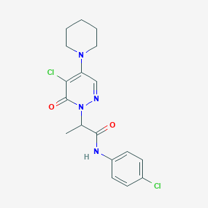 molecular formula C18H20Cl2N4O2 B5452200 2-[5-chloro-6-oxo-4-(1-piperidinyl)-1(6H)-pyridazinyl]-N-(4-chlorophenyl)propanamide 