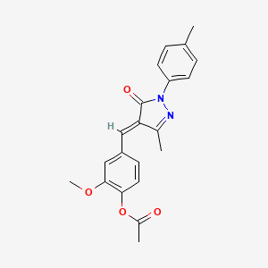 molecular formula C21H20N2O4 B5452235 2-METHOXY-4-{[3-METHYL-1-(4-METHYLPHENYL)-5-OXO-1,5-DIHYDRO-4H-PYRAZOL-4-YLIDEN]METHYL}PHENYL ACETATE 