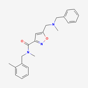 molecular formula C22H25N3O2 B5452587 5-{[benzyl(methyl)amino]methyl}-N-methyl-N-(2-methylbenzyl)isoxazole-3-carboxamide 