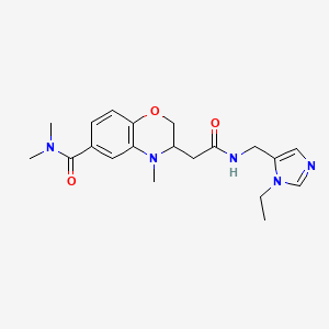 molecular formula C20H27N5O3 B5452596 3-(2-{[(1-ethyl-1H-imidazol-5-yl)methyl]amino}-2-oxoethyl)-N,N,4-trimethyl-3,4-dihydro-2H-1,4-benzoxazine-6-carboxamide 