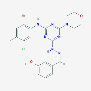 molecular formula C21H21BrClN7O2 B5452702 3-[(Z)-(2-{4-[(2-Bromo-5-chloro-4-methylphenyl)amino]-6-(morpholin-4-YL)-1,3,5-triazin-2-YL}hydrazin-1-ylidene)methyl]phenol 