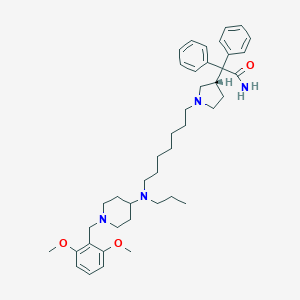 molecular formula C42H60N4O3 B545295 2-[(3S)-1-[7-[[1-[(2,6-dimethoxyphenyl)methyl]piperidin-4-yl]-propylamino]heptyl]pyrrolidin-3-yl]-2,2-di(phenyl)acetamide 