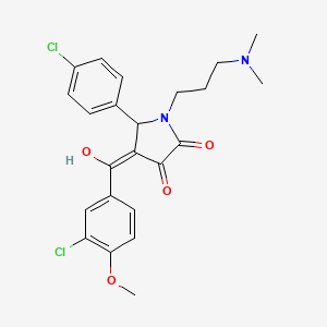 molecular formula C23H24Cl2N2O4 B5453091 (4E)-4-[(3-chloro-4-methoxyphenyl)-hydroxymethylidene]-5-(4-chlorophenyl)-1-[3-(dimethylamino)propyl]pyrrolidine-2,3-dione 