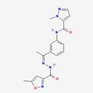 molecular formula C18H18N6O3 B5453300 1-methyl-N-(3-{N-[(5-methyl-3-isoxazolyl)carbonyl]ethanehydrazonoyl}phenyl)-1H-pyrazole-5-carboxamide 