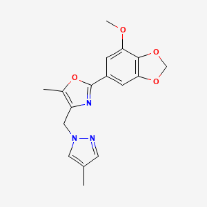 2-(7-methoxy-1,3-benzodioxol-5-yl)-5-methyl-4-[(4-methyl-1H-pyrazol-1-yl)methyl]-1,3-oxazole