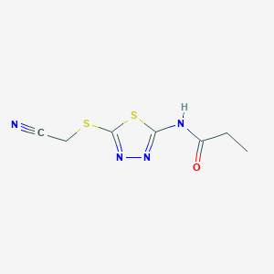 molecular formula C7H8N4OS2 B5453832 N-{5-[(cyanomethyl)thio]-1,3,4-thiadiazol-2-yl}propanamide 