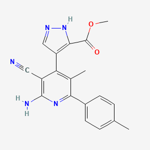 molecular formula C19H17N5O2 B5454075 methyl 4-[2-amino-3-cyano-5-methyl-6-(4-methylphenyl)pyridin-4-yl]-1H-pyrazole-3-carboxylate 