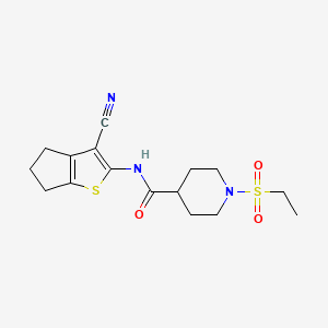 molecular formula C16H21N3O3S2 B5454084 N-(3-cyano-5,6-dihydro-4H-cyclopenta[b]thiophen-2-yl)-1-ethylsulfonylpiperidine-4-carboxamide 