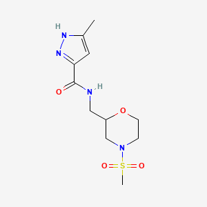 molecular formula C11H18N4O4S B5454381 3-methyl-N-{[4-(methylsulfonyl)morpholin-2-yl]methyl}-1H-pyrazole-5-carboxamide 