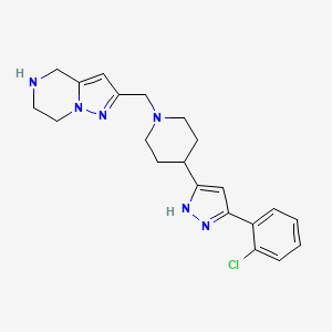 molecular formula C21H25ClN6 B5454418 2-[[4-[3-(2-chlorophenyl)-1H-pyrazol-5-yl]piperidin-1-yl]methyl]-4,5,6,7-tetrahydropyrazolo[1,5-a]pyrazine 