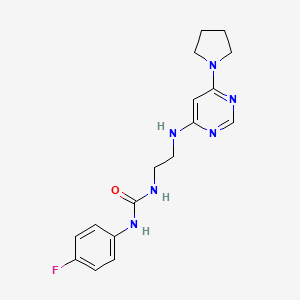 molecular formula C17H21FN6O B5455000 N-(4-fluorophenyl)-N'-(2-{[6-(1-pyrrolidinyl)-4-pyrimidinyl]amino}ethyl)urea 