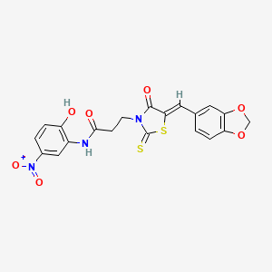 molecular formula C20H15N3O7S2 B5455122 3-[(5Z)-5-[(2H-1,3-BENZODIOXOL-5-YL)METHYLIDENE]-4-OXO-2-SULFANYLIDENE-1,3-THIAZOLIDIN-3-YL]-N-(2-HYDROXY-5-NITROPHENYL)PROPANAMIDE 