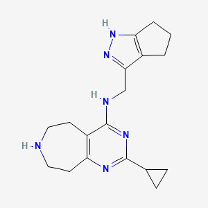 molecular formula C18H24N6 B5455451 2-cyclopropyl-N-(1,4,5,6-tetrahydrocyclopenta[c]pyrazol-3-ylmethyl)-6,7,8,9-tetrahydro-5H-pyrimido[4,5-d]azepin-4-amine dihydrochloride 